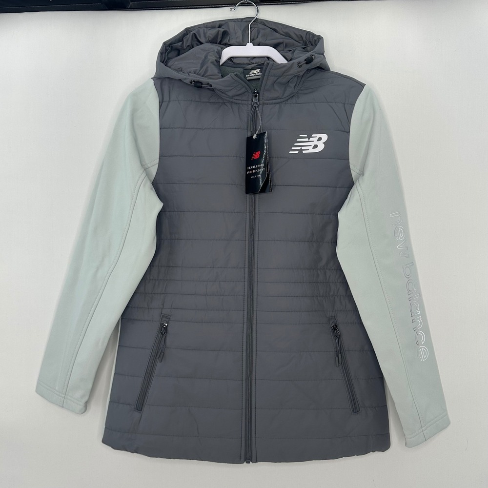 New Balance Women's M Hybrid Quilted Softshell Jacket Hooded Gray NWT Gorpcore
